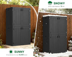 Vertical Outdoor Storage Shed, 60 Cu.Ft Resin Storage Cabinet Waterproof with Lockable Floor, All-Weather Tall Backyard Shed for Patio Furniture, Garage, Garden, Porch (Black)