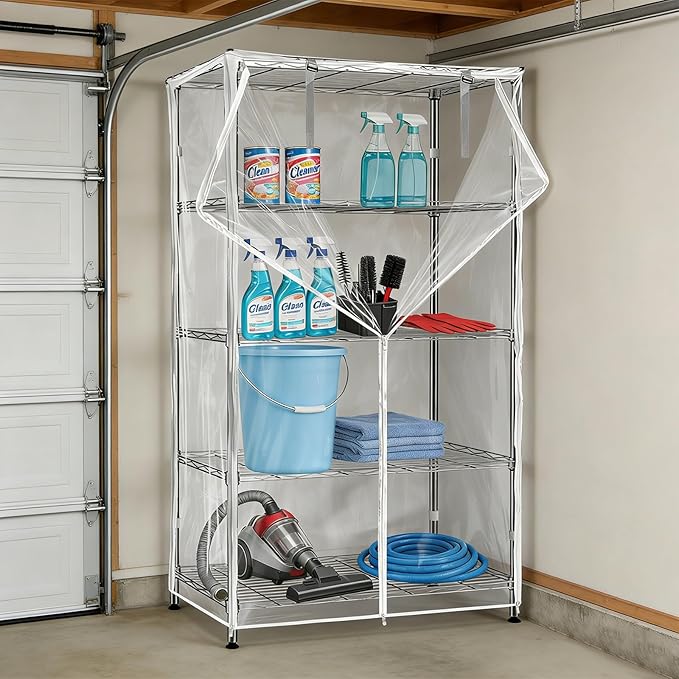 Wire Shelf Cover,600D Heavy Duty 100% Waterproof Shelf Covers for Wire Shelving,Outdoor Storage Shelves Cover for Metal Rack,60" W x 24" D x 72" H,Clear