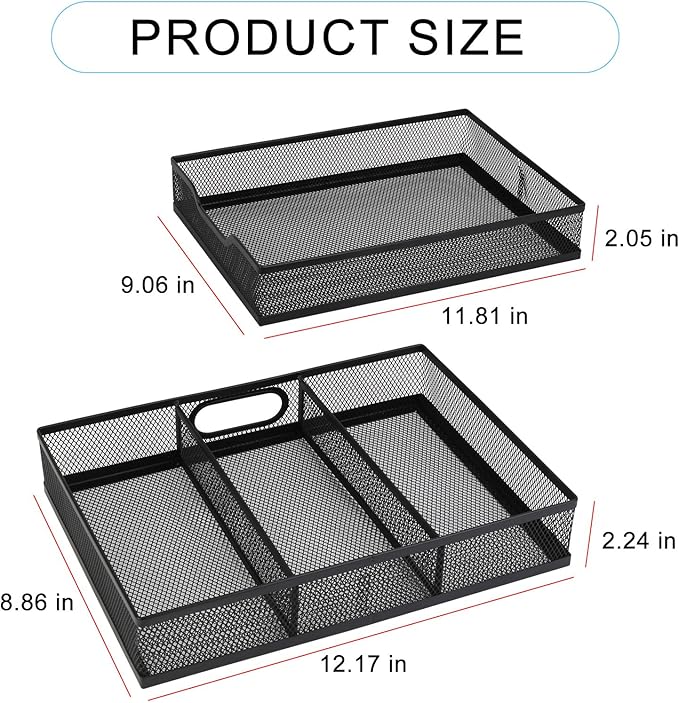 Office Drawer Organizer, 2 Pack Metal Mesh Desk Draw Divider, Versatile Desktop Organizer Tray to Keep Supplies Tidy and Easy to Access, Stackable A4 Paper Holder Tray