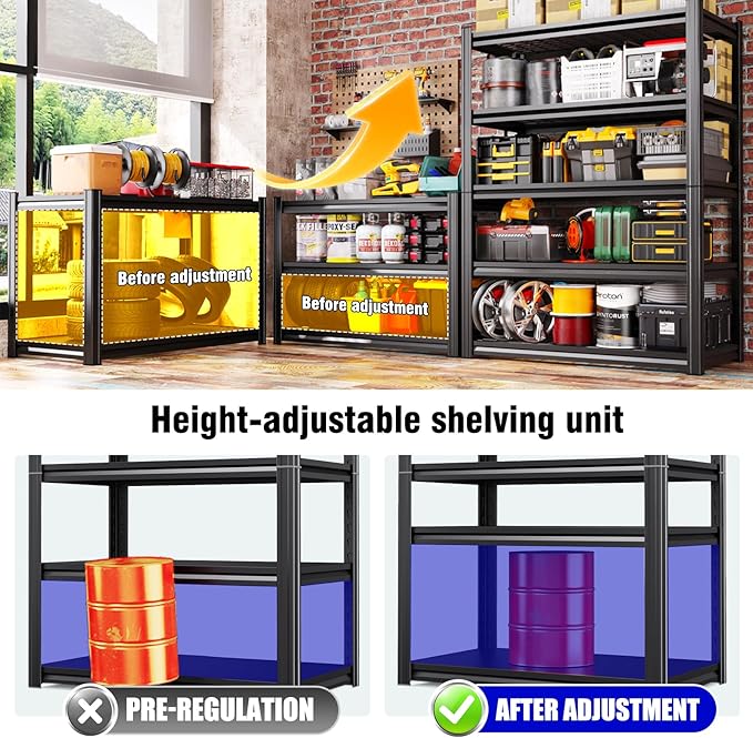 2Pack Storage Shelves 5-Tier Heavy-Duty Steel Storage Shelving Unit Adjustable Boltless Rack, 2500 lbs Capacity – Durable Organizer for Garage, Kitchen, Basement & Workshop 71”x46”x17.7” Black
