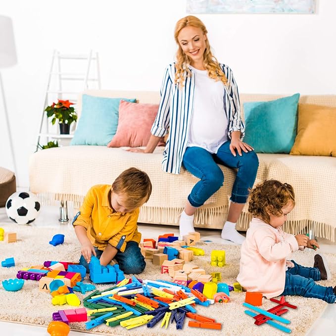 50pcs Colorful Clothespins Natural Wooden Colored Clothespins, Photo Paper Peg Pin Craft Spring Clips for Home Arts Crafts Decor, 2.75 inches (Hunter Green)