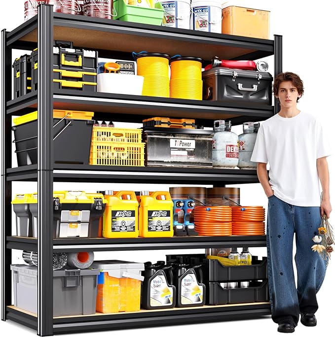 71"Hx46"Wx18"D Garage Shelving-2050 lbs 5 Tier Storage Shelves,Adjustable Heavy Duty Metal Shelving Unit and Storage Large Rack,Utility Steel Shelf for Warehouse Industrial Pantry Basement Black