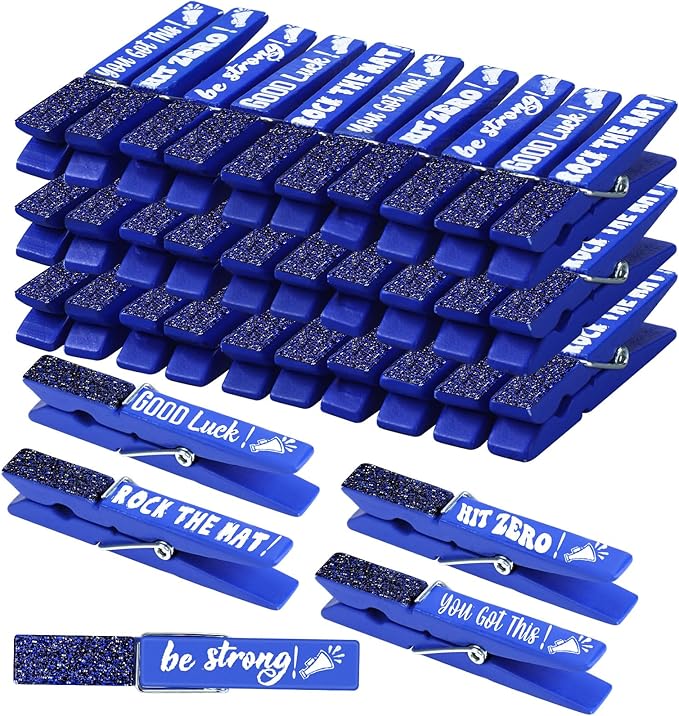 Kigeli 30 Pcs Spirit Clips Cheer Pins Cheerleader Gifts Clothes Pins for Backpacks Competition Glittered for Team Cheer Gifts Stuff Supplies Party Favors Accessories Bulk(Blue,Shiny)