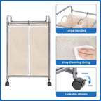 STORAGE MANIAC Laundry Sorter 2 Section, 90 L Gal Laundry Hamper with Wheels, Clothes Basket Separator Sorter, 2 Bag Clothes Cart with Wheels and Removable Bags for Closet, Dorm, Collage, Beige