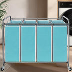 Laundry Sorter 4 Sections, 4-Bag Heavy Duty Rolling Laundry Hamper Cart, Laundry Basket Organizer With Wheels and Removable Bags, Laundry Room Organization For Dirty Clothes, BLUE