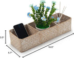 DOKOT Whitewash Seagrass Toilet Tank Basket with 3 Section, Toilet Paper Basket for Bathroom Organizing, Storage Basket for Kitchen, Dresser (16.5x5.7x3.5 inch)
