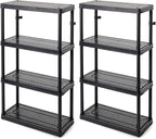 Gracious Living 2 Pack Storage Rack, 4 Shelf Fixed Height Medium Duty Unit, Black