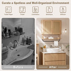 Rattan Bathroom Wall Cabinet with Towel Bar, Wall-Mounted Medicine Cabinet with Adjustable Wood Shelf & Doors, Over The Toilet Storage Cabinet for Laundry Room & Kitchen & Living Room