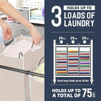 STO STO Laundry Sorter 3 Section, 3 Bag Clothes Hamper, Rolling Laundry Cart Basket with Heavy Duty Lockable Wheels and Removable Bag for Laundry Room, Bedroom, Closet, Beige