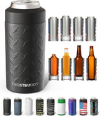 Frost Buddy Universal Can Cooler - Fits all - Stainless Steel Can Cooler for 12 oz & 16 oz Regular or Slim Cans & Bottles - Stainless Steel (Diamond Plate - Black)