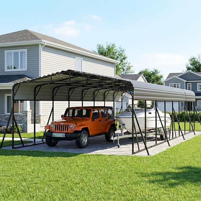 20X40 FT Large Metal Carport, Heavy Duty with Reinforced Galvanized Carports, Feature Weather Resistant Shelter Carport Canopy, Oversized Car Port for Boats, Cars, Trucks, and Tractors