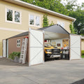 Aoxun 12x20x9.3 FT Metal Garage Shed Outdoor Large Storage Shed Carport with Double Doors,Side Door & Windows, Heavy Duty Garden Tool Shed All-Weather Outdoor Building for Vehicles & Sundries(Brown)