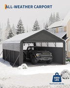 Garvee 12x20x9 ft Metal Carport Enclosed, Car Ports with Heavy Duty 220 g Tarp Gable End Doors and Sidewalls, All-Weather Carport for Full-Size Pickup Trucks, Bass Boats, and Tractors