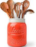 Comfify Wide Mouth Mason Jar Utensil Holder Decorative Kitchenware Organizer Crock, Dishwasher Safe - Kitchen Caddy, Large Size 7" High - Coral