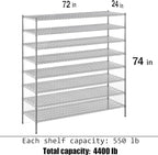 24" Deep x 72" Wide x 74" Height Wire Shelving Kit | 8-Tier | NSF Commercial Storage Rack Unit