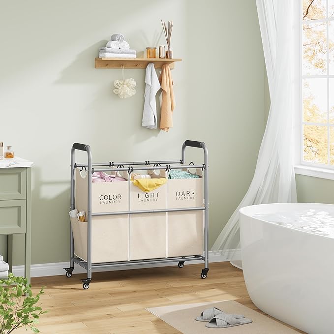Tajsoon 3 Colors Laundry Sorter Cart Plus Beige Laundry Sorter Cart