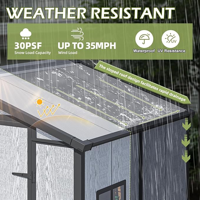 6x4 FT Resin Outdoor Storage Shed, All-Weather Plastic Garden Shed with Floor, Lockable Doors & Windows, Plastic Tool Shed for Poolside, Backyard, Patio