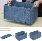 Vagusicc Wicker Storage Basket, Set of 2 Hand-Woven Paper Rope Wicker Basket, Large Storage Baskets for Organizing Toilet Paper, Foldable Cube Storage Organizer Bins for Shelves (Blue)