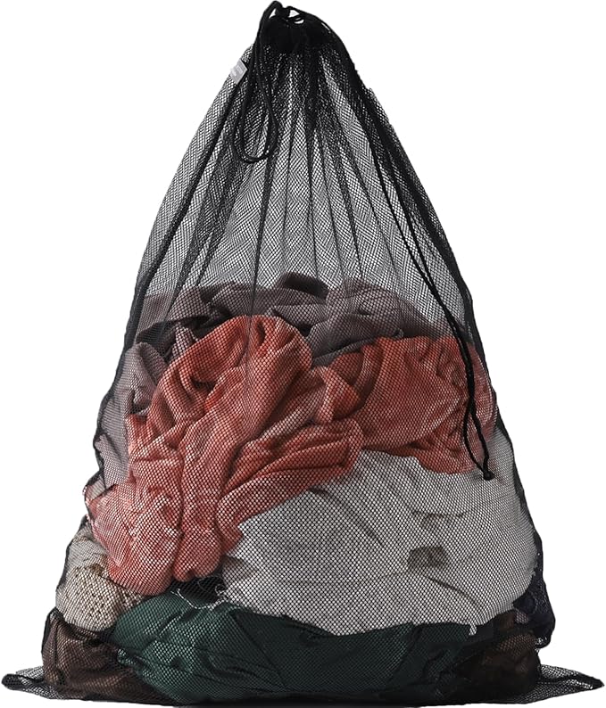 Kimmama Heavy Duty Coarse Mesh Drawsting Laundry Bag, 24'' x 36'' Super Sturdy Draw String Bag,Jumbo Net Cord Bag for Factories,College,Dorm,Travel,Outdoor,Storage