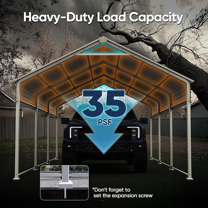 Quictent Heavy Duty 10x16 FT Vertical Roof Metal Carport, Pre-Drilled All Weather Storage Car Shelter for Tractor, Vehicles & Farm Equipment
