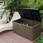 Resin Deck Storage Box, 85 Gallon Outdoor Storage Box Waterproof for Garden Storage,Patio and Backyard, Lockable Brown Color