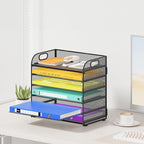 6 Tier Paper Organizer, Black Letter Tray with Handle, Mesh Desk Organizer, Metal File Organizer, Office Desk Accessories for Home, Office, Classroom, School