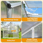 Vasitelan 6 x 10 FT Outdoor Greenhouse, Polycarbonate Greenhouse with Aluminum Frame for Backyard, Green Houses for Outside Garden Backyard, Patio (Silver)