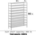 21" Deep x 60" Wide x 86" Height Wire Shelving Kit | 10-Tier | NSF Commercial Storage Rack Unit