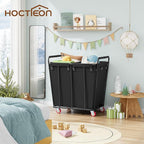 Hoctieon 2 Section Laundry Sorter Cart, 400L Rolling Hamper with Wheels, Industrial Laundry Basket Organizer, Extra Large Dirty Clothes Hamper for Home & Hotel, Heavy Duty, Black