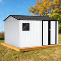 10' x 8' XL Outdoor Storage Shed, Sturdy Metal Building w/Floor and Operable Window for Garden, Backyard, Poolside and Lawn, White