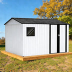 10' x 8' XL Outdoor Storage Shed, Sturdy Metal Building w/Floor and Operable Window for Garden, Backyard, Poolside and Lawn, White