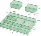 Marbrasse 3 Packs Desk Drawer Organizers, Metal Mesh Dividers with 9 Adjustable Compartments, Pen Organizer for Drawer Tray Box Accessories for Desktop,Kitchen, Makeup(Green)