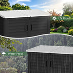 Greesum Outdoor Storage Shed 34 Cu Ft with Lockable Doors, Waterproof Outdoor Storage Cabinet for Trash Cans, Patio Cushions, Gardening Tools with Wood Grain Finish (Black)