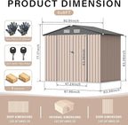 6x8 ft Metal Storage Shed, Outdoor Garden Tool Shed with Lockable Doors & Sloped Roof, Rustproof Galvanized Steel Shed for Backyard, Patio, Lawn Brown