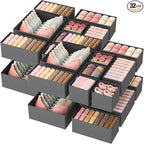 Lifewit Drawer Organizer Clothes for Closet 32 Pack, 3 Sizes Underwear Wardrobe Drawer Dividers, Fabric Foldable Dresser Storage Organizer Bins for Sock/Bra/Lingerie/Undies, Gray