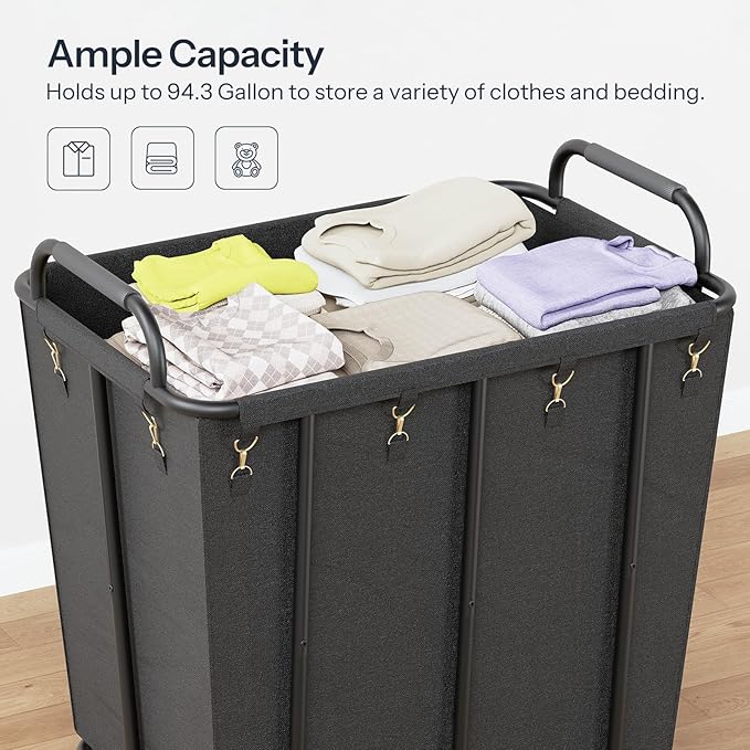 HOOBRO 106 Gal (400 L) Laundry Hamper with Lockable Wheels, Heavy Duty Rolling Laundry Cart, Laundry Sorter with Removable Bag, Laundry Basket Organizer, Waterproof Oxford Cloth, Black BB20XY01
