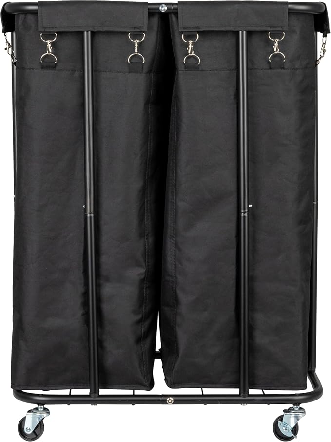 Household Essentials 2-Bag Rolling Laundry Sorter, Black