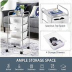 Yaheetech 4 Drawers Cart Rolling Plastic Storage Cart and Organizer Metal Frame Drawers Plastic Trolley Organizer on Wheels, White