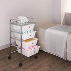Yaheetech 4 Drawers Cart Rolling Plastic Storage Cart and Organizer Metal Frame Drawers Plastic Trolley Organizer on Wheels, White