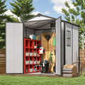 MELLCOM 6x4 FT Resin Garden Storage Shed with Windows and Lockable Door, Outdoor Storage Tool Shed with Floor, Resin Outdoor Shed for Bike, Garbage Can, Lawnmower