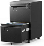 2 Drawer File Cabinet with Lock, Heavy-Duty Metal Rolling Filing Cabinet for Home Office, Under Desk Printer Stand with 5 Wheels, Required Assembly with Video Guide, Fits Letter/Legal Size, Black