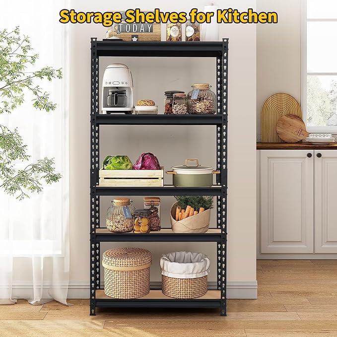 Heavy Duty Garage Storage Shelves, 5-Tier Metal Adjustable Shelving Unit with 2500 LBS Capacity, 35" l x 18" w x 72" h Storage Shelving for Kitchen Pantry Basement Bathroom Laundry
