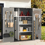 Aoxun 61 Cu.Ft Outdoor Storage Shed with Metal Shelving Kit, Widened Outdoor Storage Cabinet Waterproof Vertical Resin Shed with Floor for Garden Tools, Pool Equipment, Easy to Assemble (Grey)