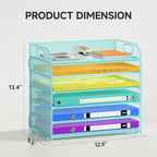 6 Tier Paper Organizer, Letter Tray with Handle, Mesh Desk Organizer, Metal File Organizer, Office Desk Accessories for Home, Office, Classroom, School -Blue