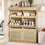 Shoe Cabinet with 4 Flip Drawers & 2 Top Drawers, Narrow Hidden Shoe Storage Cabinet for Entryway, Freestanding Shoes Organizer with Storage Space, 16-20 Pairs, for Hallway, Rattan SR57602Y