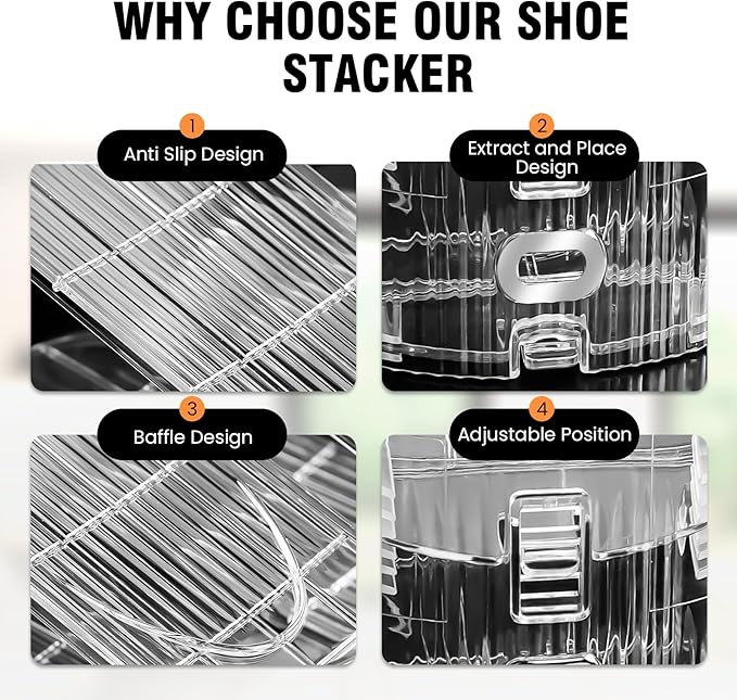 TOPNEW Shoe Slots Organizer for Closet 10 Pack Adjustable Level Shoe Stacker Holder Organization Double Layer Storage Space Saving Shoe Rack Organizer for Closet (Transparent)