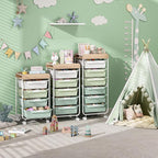 Utility Cart with Drawers,Craft Cart with 5 Drawers,Art Supply Organizer,Rolling Drawer Cart,Craft Storage Cart,Storage Drawer Carts With DIY Lable and Wooden Tabletop Area,Green