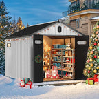 YITAHOME 8x10ft Outdoor Plastic Storage Shed with Floor, Extra Thick Waterproof Garden Shed with Lockable Door, Oval Vision Windows &Vents, 16mm Heavy Duty Tool Storage for Patio, Lawn, Gray