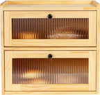Sunhoo Bread Box for Kitchen Countertop Wooden Bread Storage Container Bin 2 Layer Breadbox Holder Large Capacity Keeper Vintage Farmhouse Food Organizer Pantry Shelf Acrylic Window（Wood color）