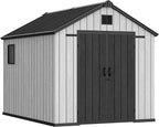 YITAHOME 8x10 FT Large Outdoor Storage Shed with Vision Windows, Extra Thick Resin Shed with Floor and Vents, 16mm Heavy Duty Plastic Storage Shed Tool Organizer for Backyard Garden Patio Lawn, Gray